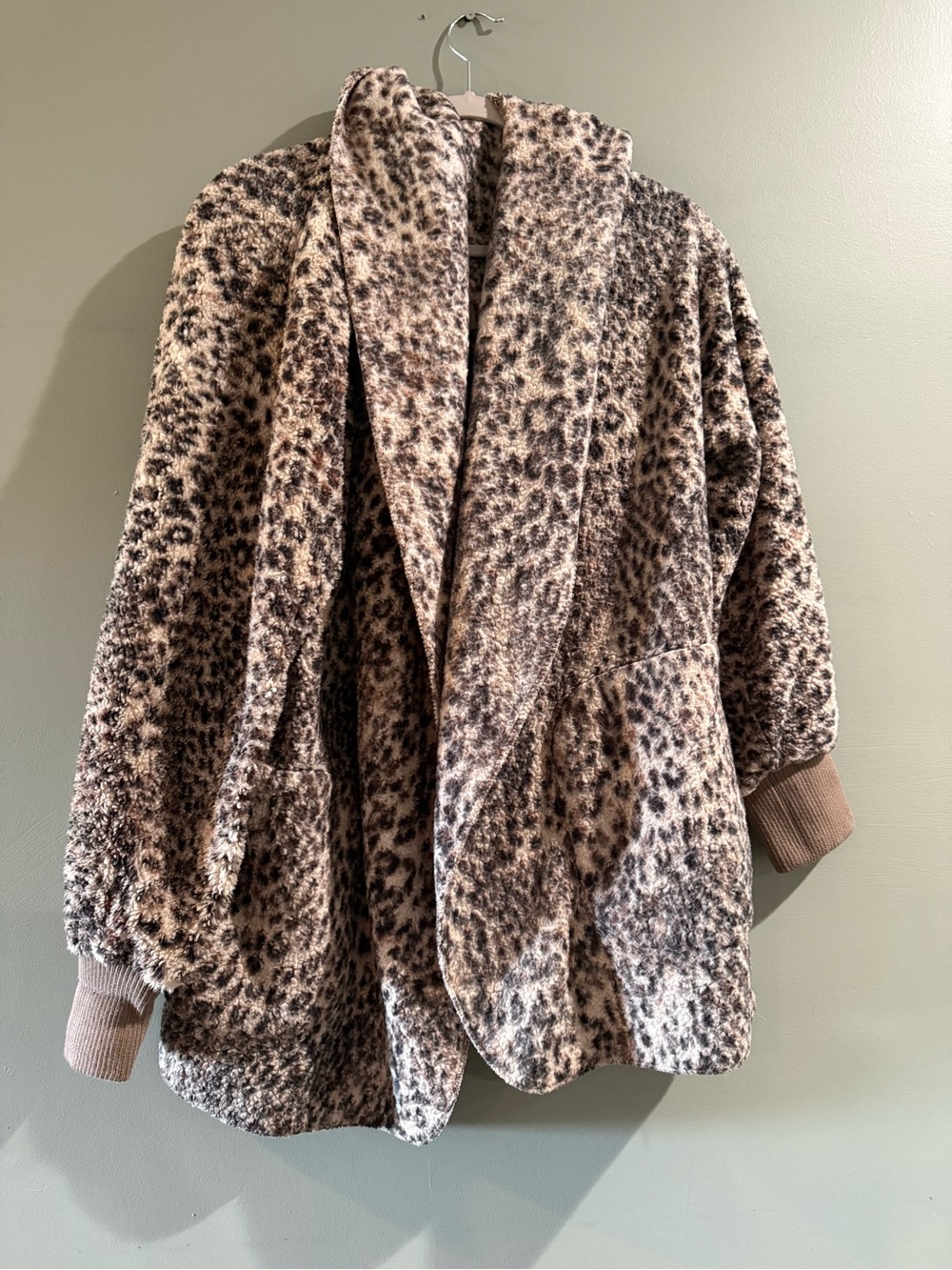 Mystree Leopard-Print Teddy Jacket in Brown & Cream